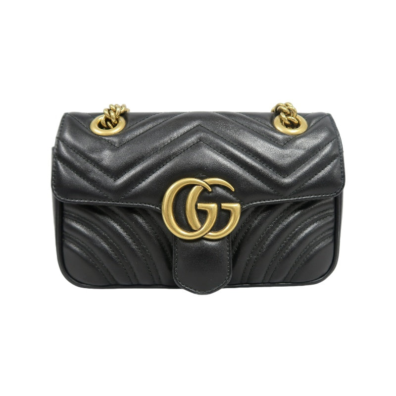 GUCCI Marmont GG Logo Leather Shoulder Bag Black Gold-Tone Hardware
