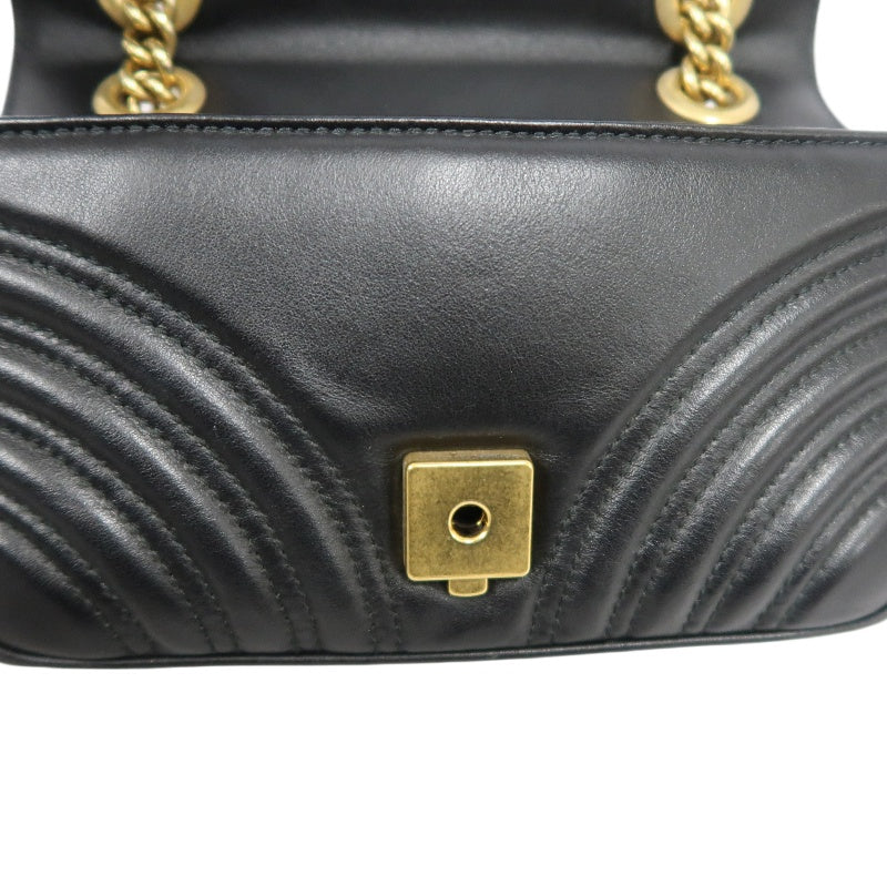 GUCCI Marmont GG Logo Leather Shoulder Bag Black Gold-Tone Hardware