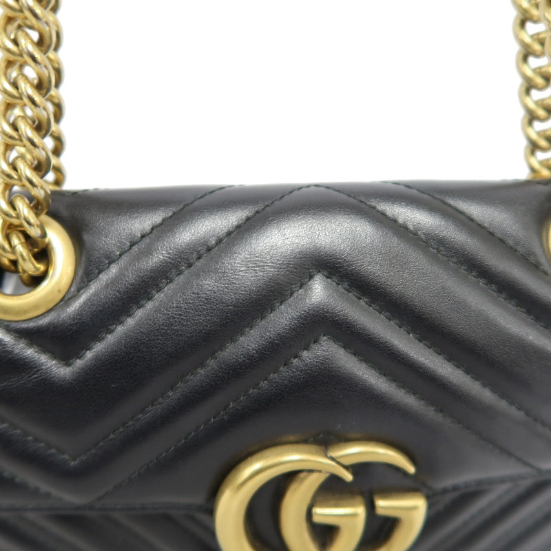 GUCCI Marmont GG Logo Leather Shoulder Bag Black Gold-Tone Hardware
