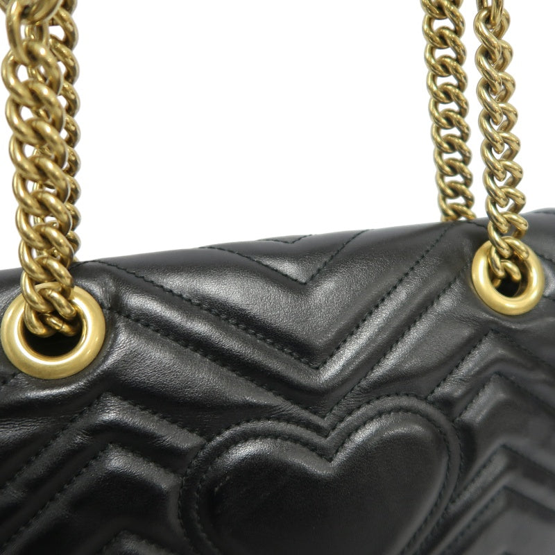 GUCCI Marmont GG Logo Leather Shoulder Bag Black Gold-Tone Hardware