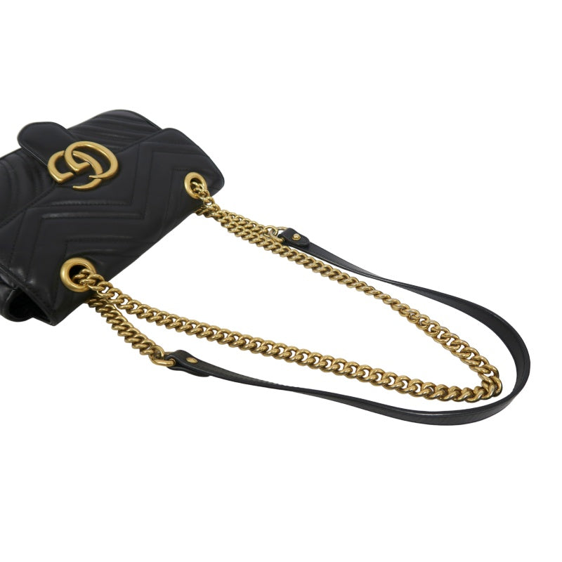 GUCCI Marmont GG Logo Leather Shoulder Bag Black Gold-Tone Hardware