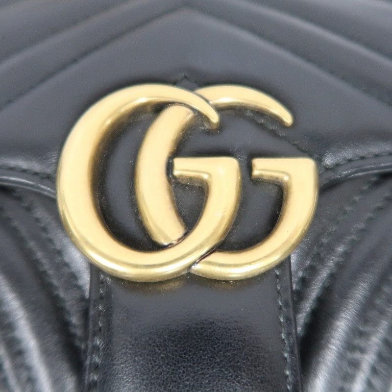 GUCCI Marmont GG Logo Leather Shoulder Bag Black Gold-Tone Hardware