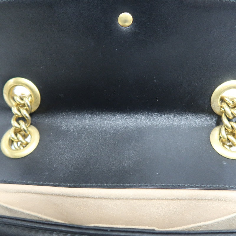 GUCCI Marmont GG Logo Leather Shoulder Bag Black Gold-Tone Hardware