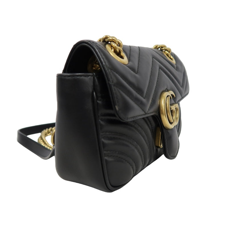 GUCCI Marmont GG Logo Leather Shoulder Bag Black Gold-Tone Hardware