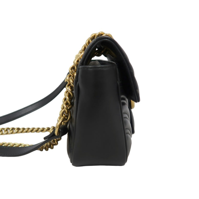 GUCCI Marmont GG Logo Leather Shoulder Bag Black Gold-Tone Hardware