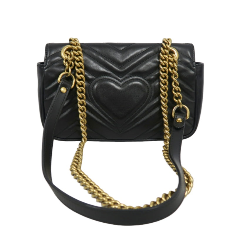 GUCCI Marmont GG Logo Leather Shoulder Bag Black Gold-Tone Hardware