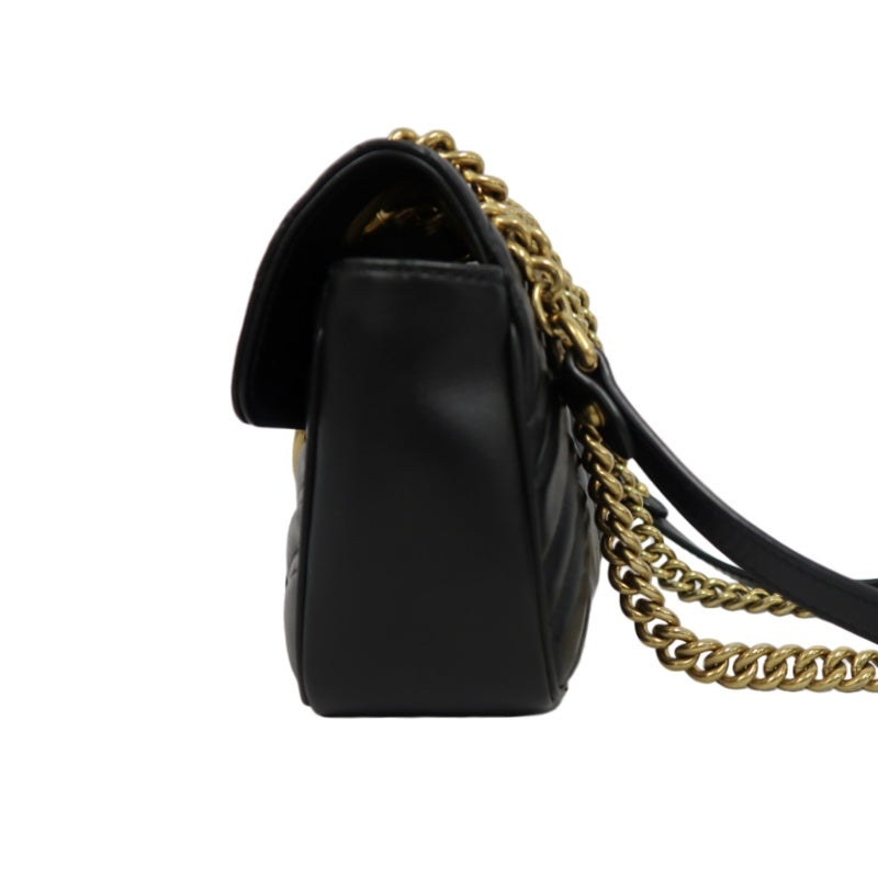 GUCCI Marmont GG Logo Leather Shoulder Bag Black Gold-Tone Hardware