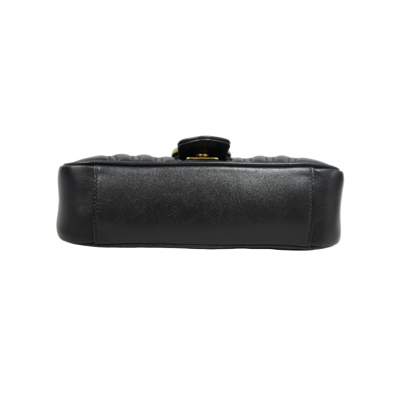 GUCCI Marmont GG Logo Leather Shoulder Bag Black Gold-Tone Hardware
