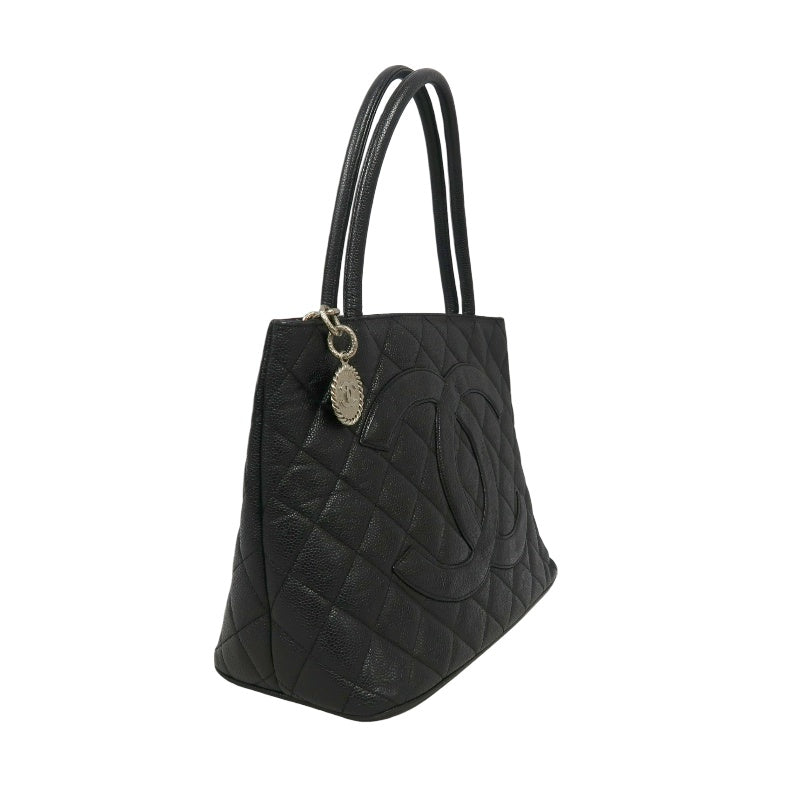 CHANEL Reissue Tote Caviar Leather Bag Black Silver Plate