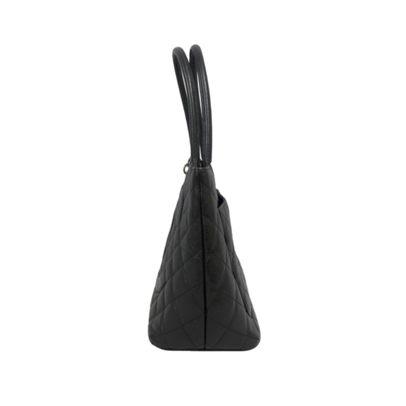CHANEL Reissue Tote Caviar Leather Bag Black Silver Plate
