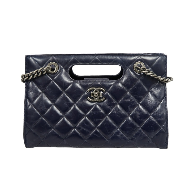 CHANEL Matelasse Lambskin Tote Bag Black Silver-Tone Hardware