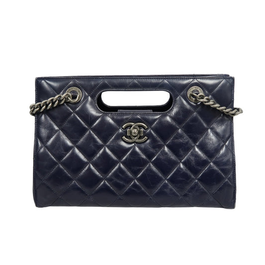 CHANEL Matelasse Lambskin Tote Bag Black Silver-Tone Hardware