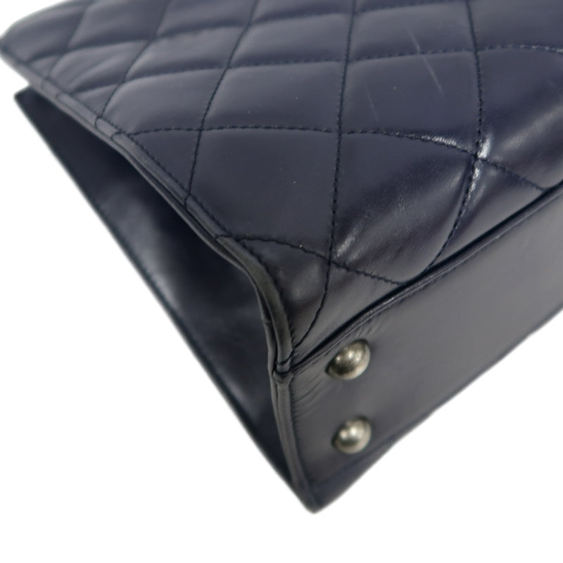 CHANEL Matelasse Lambskin Tote Bag Black Silver-Tone Hardware