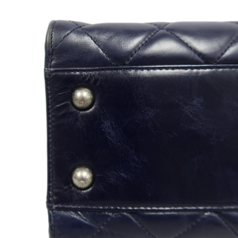 CHANEL Matelasse Lambskin Tote Bag Black Silver-Tone Hardware