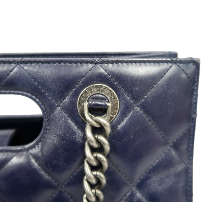 CHANEL Matelasse Lambskin Tote Bag Black Silver-Tone Hardware