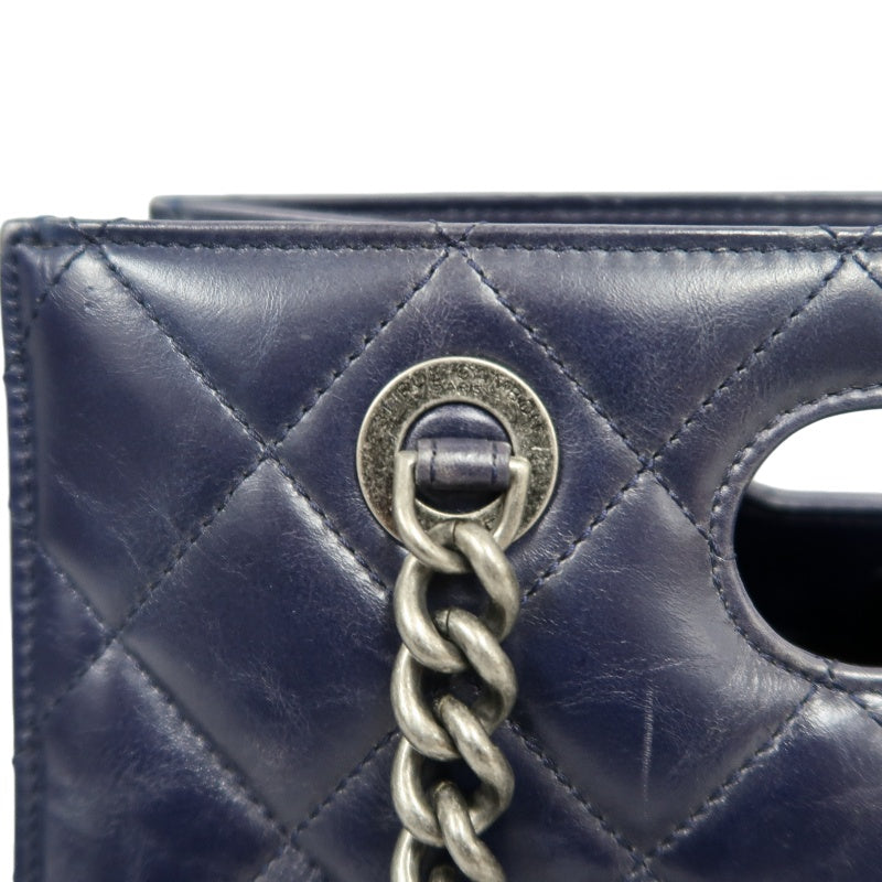 CHANEL Matelasse Lambskin Tote Bag Black Silver-Tone Hardware
