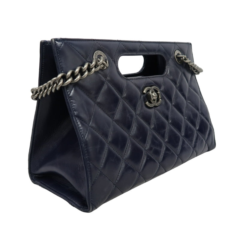 CHANEL Matelasse Lambskin Tote Bag Black Silver-Tone Hardware