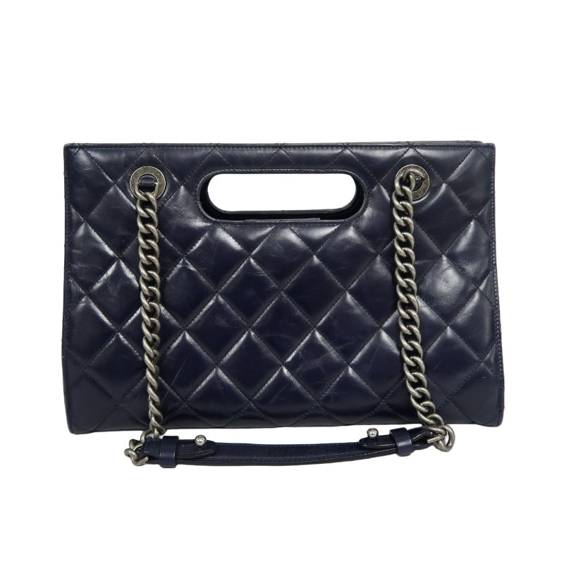 CHANEL Matelasse Lambskin Tote Bag Black Silver-Tone Hardware
