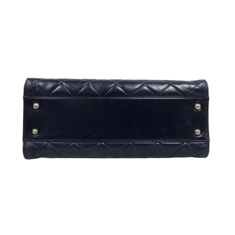CHANEL Matelasse Lambskin Tote Bag Black Silver-Tone Hardware