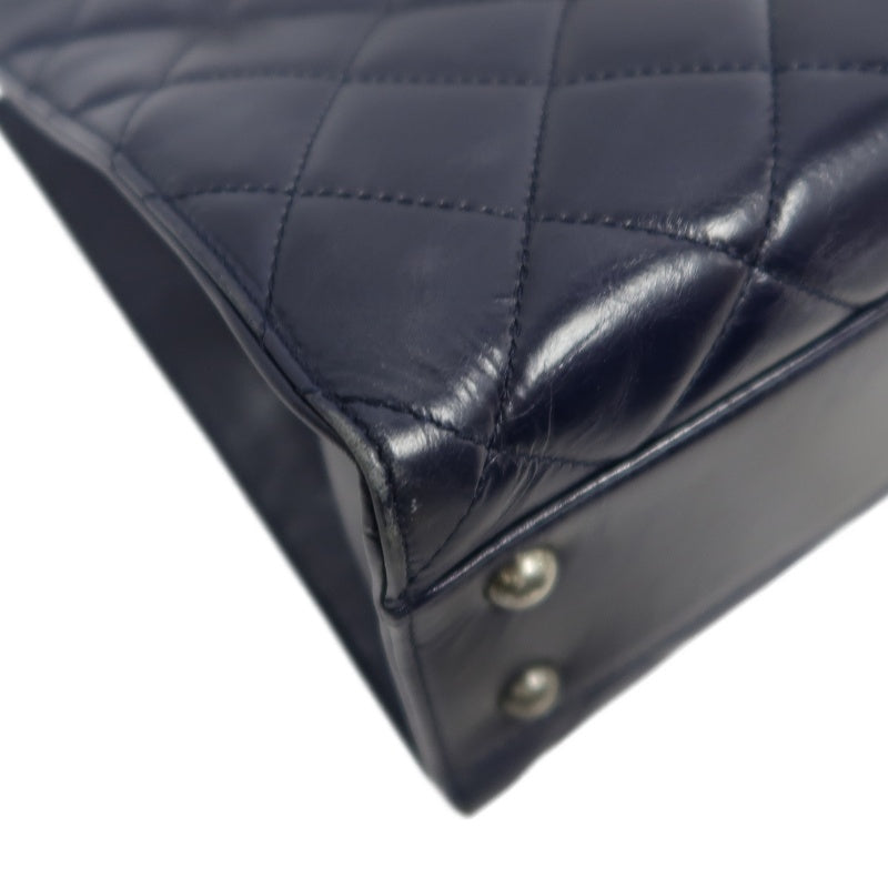 CHANEL Matelasse Lambskin Tote Bag Black Silver-Tone Hardware