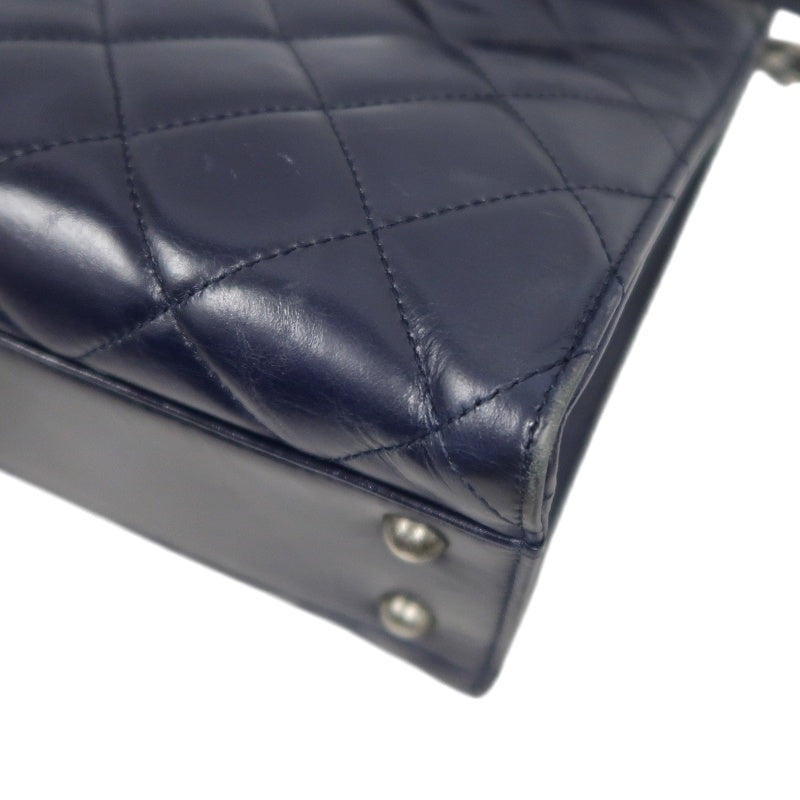 CHANEL Matelasse Lambskin Tote Bag Black Silver-Tone Hardware