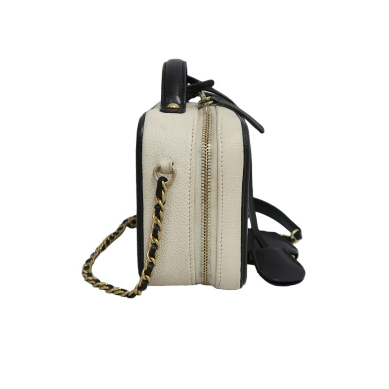 CHANEL CC Filigree Caviar Leather Handbag White/Black Gold-Tone Hardware with Shoulder Strap