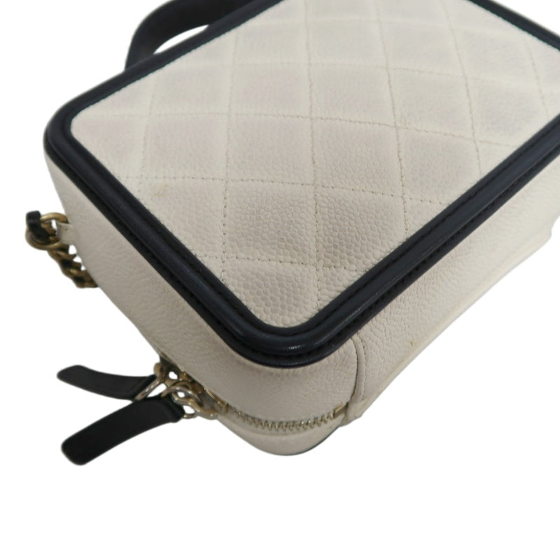 CHANEL CC Filigree Caviar Leather Handbag White/Black Gold-Tone Hardware with Shoulder Strap