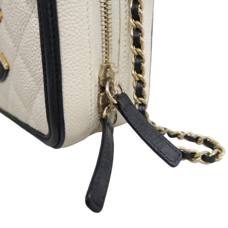 CHANEL CC Filigree Caviar Leather Handbag White/Black Gold-Tone Hardware with Shoulder Strap