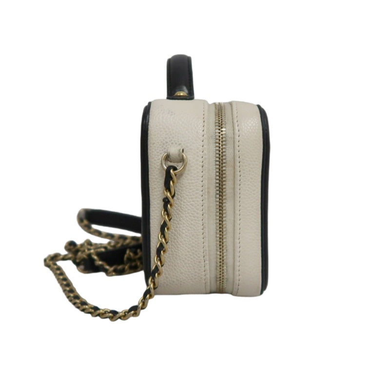 CHANEL CC Filigree Caviar Leather Handbag White/Black Gold-Tone Hardware with Shoulder Strap