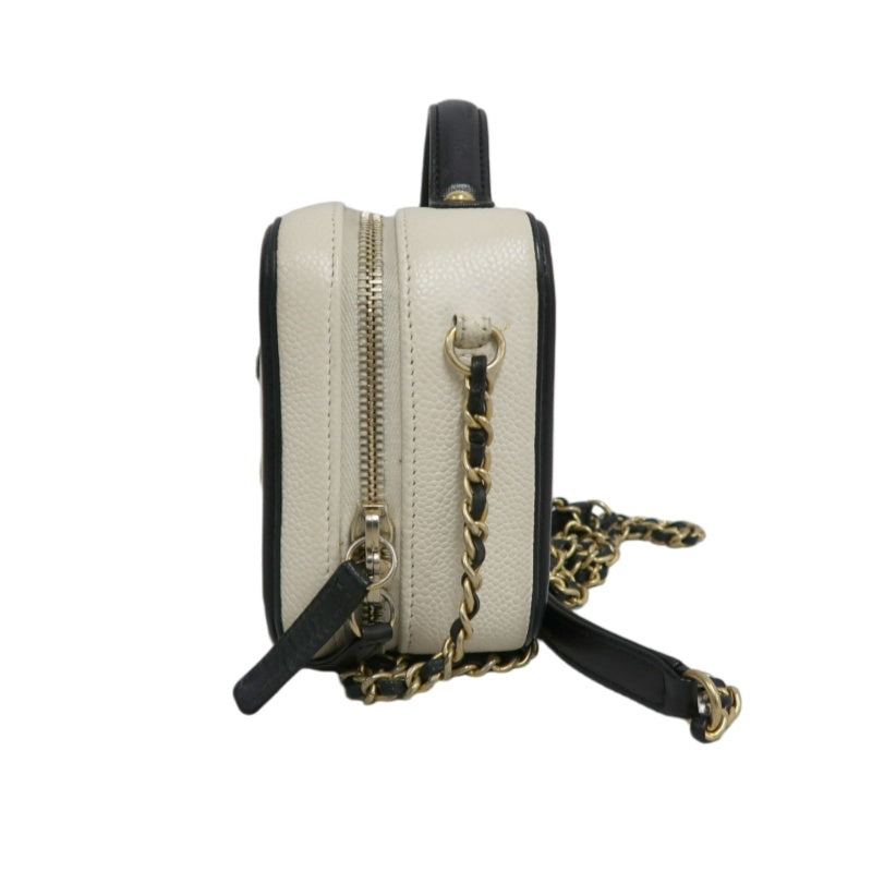 CHANEL CC Filigree Caviar Leather Handbag White/Black Gold-Tone Hardware with Shoulder Strap