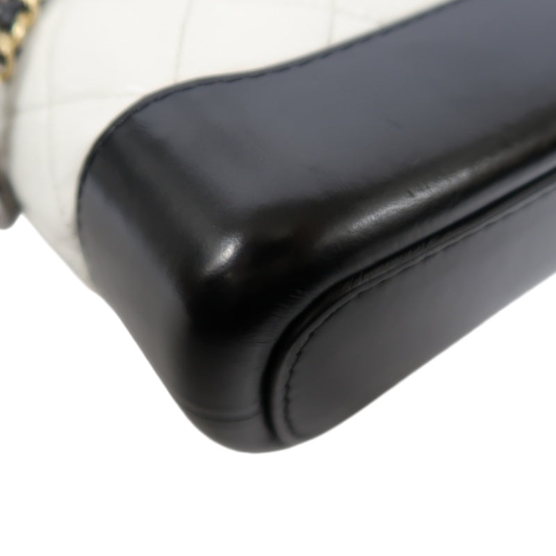 CHANEL Gabrielle Calfskin Shoulder Bag White/Black Silver-Tone Hardware