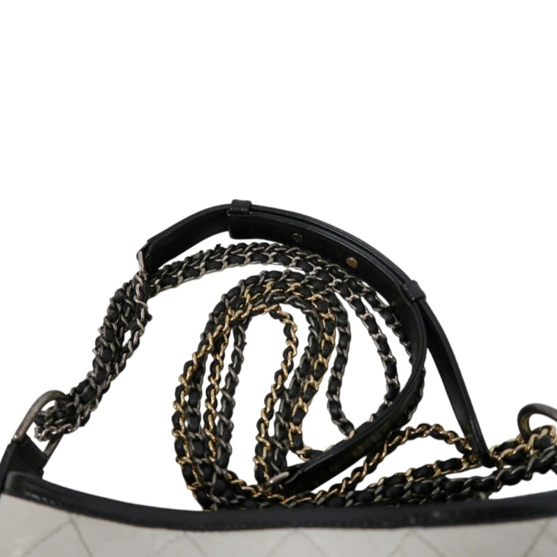 CHANEL Gabrielle Calfskin Shoulder Bag White/Black Silver-Tone Hardware