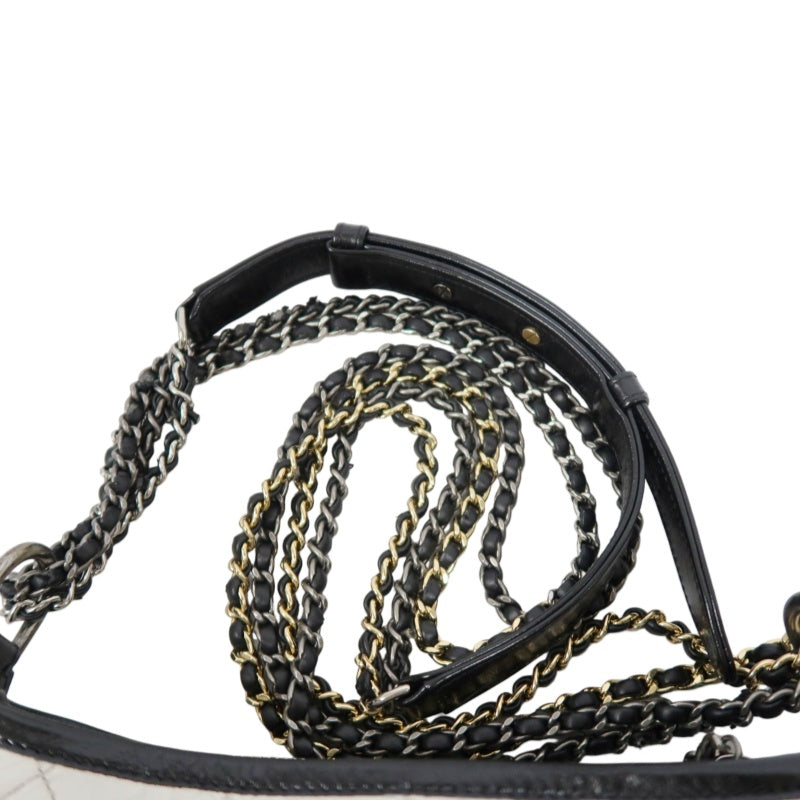 CHANEL Gabrielle Calfskin Shoulder Bag White/Black Silver-Tone Hardware