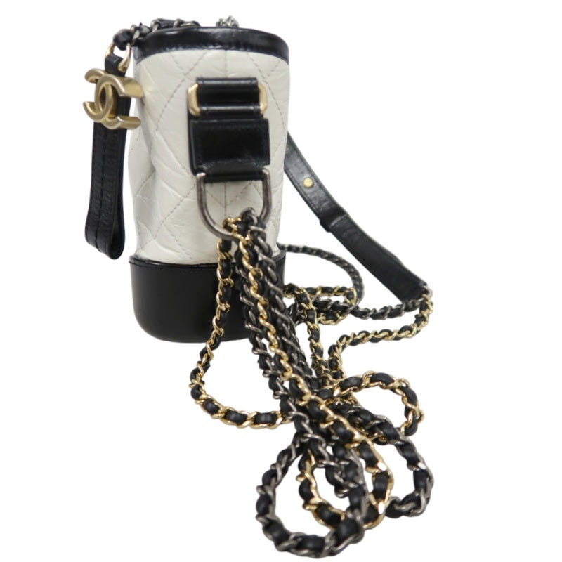 CHANEL Gabrielle Calfskin Shoulder Bag White/Black Silver-Tone Hardware