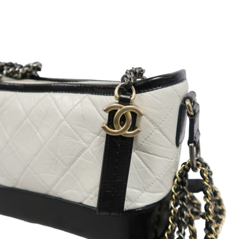 CHANEL Gabrielle Calfskin Shoulder Bag White/Black Silver-Tone Hardware