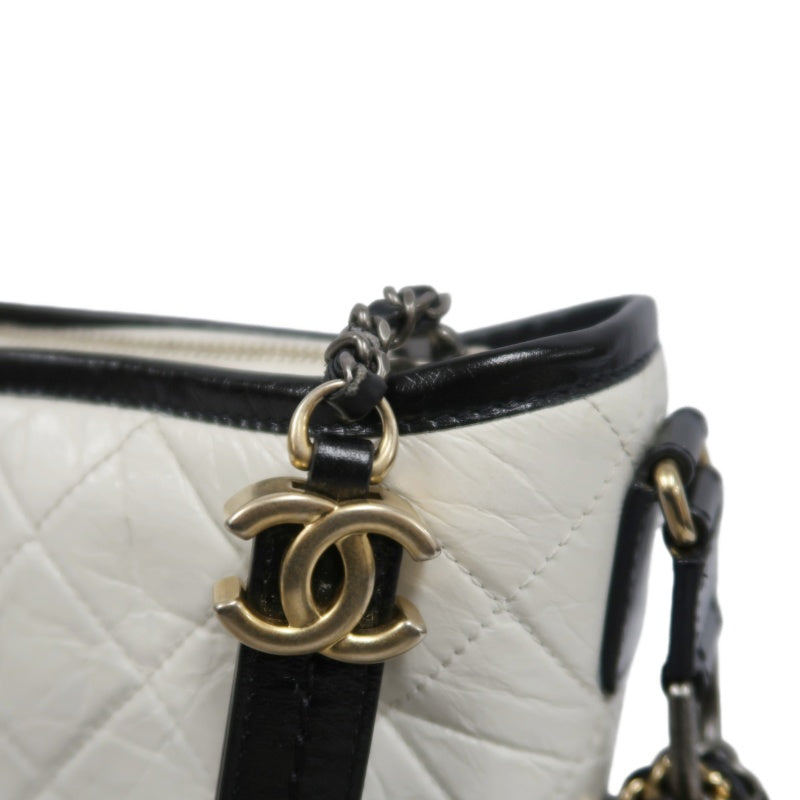 CHANEL Gabrielle Calfskin Shoulder Bag White/Black Silver-Tone Hardware