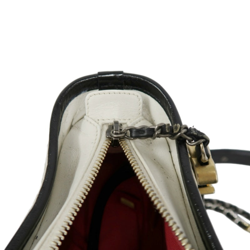 CHANEL Gabrielle Calfskin Shoulder Bag White/Black Silver-Tone Hardware