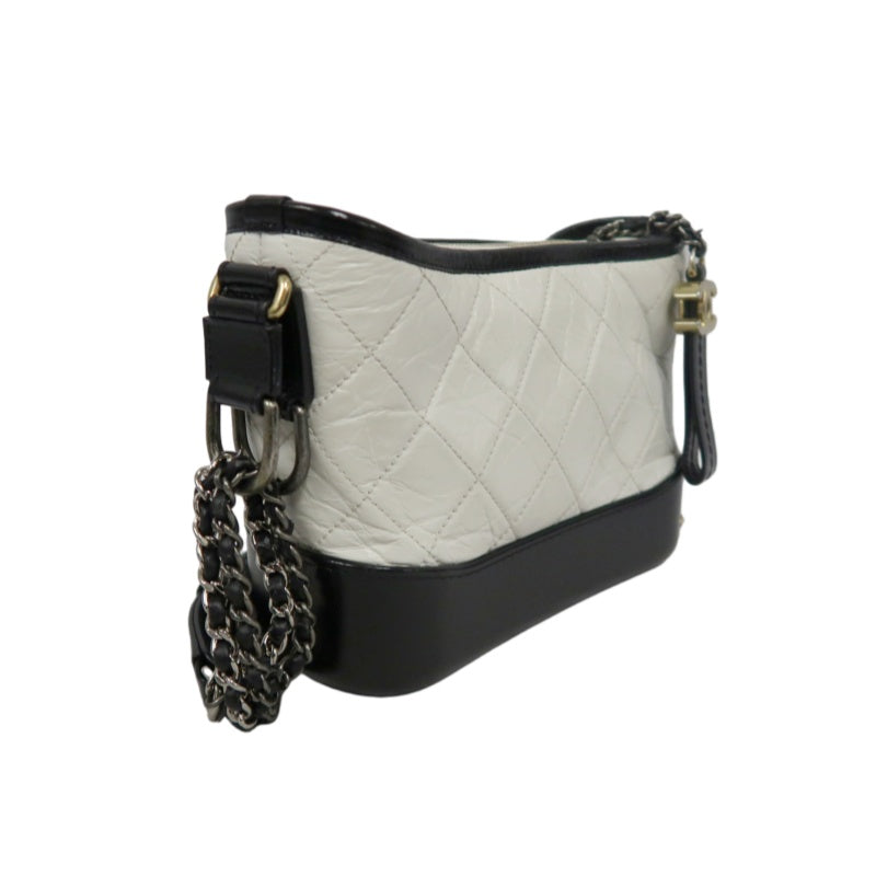 CHANEL Gabrielle Calfskin Shoulder Bag White/Black Silver-Tone Hardware