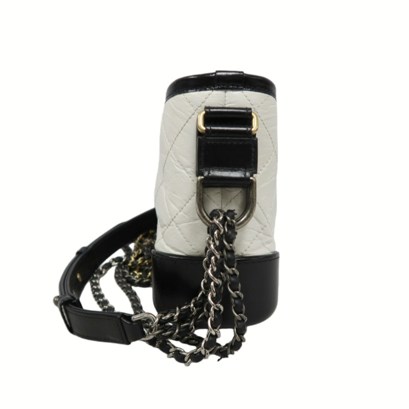 CHANEL Gabrielle Calfskin Shoulder Bag White/Black Silver-Tone Hardware