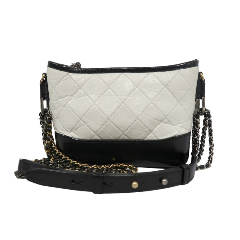 CHANEL Gabrielle Calfskin Shoulder Bag White/Black Silver-Tone Hardware