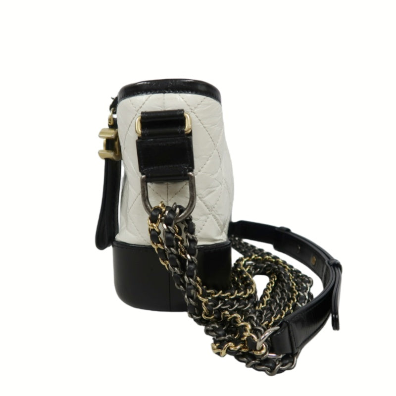 CHANEL Gabrielle Calfskin Shoulder Bag White/Black Silver-Tone Hardware