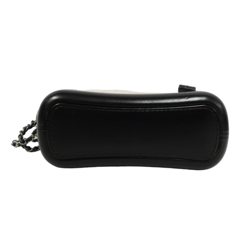 CHANEL Gabrielle Calfskin Shoulder Bag White/Black Silver-Tone Hardware