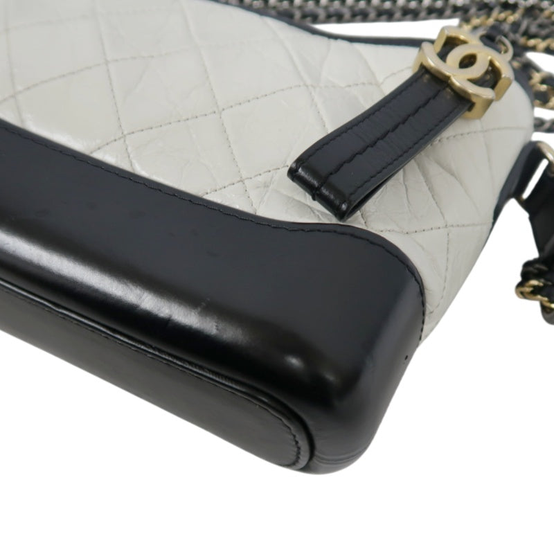 CHANEL Gabrielle Calfskin Shoulder Bag White/Black Silver-Tone Hardware