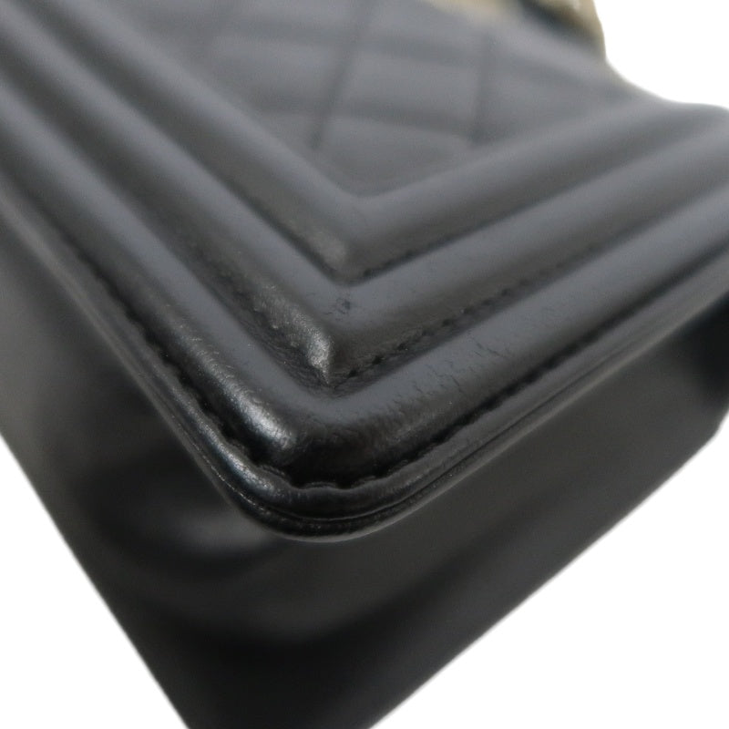 CHANEL Boy Matelassé Lambskin Shoulder Bag Black Gold-Tone Hardware