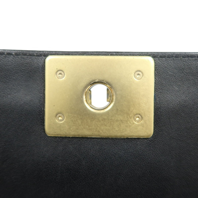 CHANEL Boy Matelassé Lambskin Shoulder Bag Black Gold-Tone Hardware