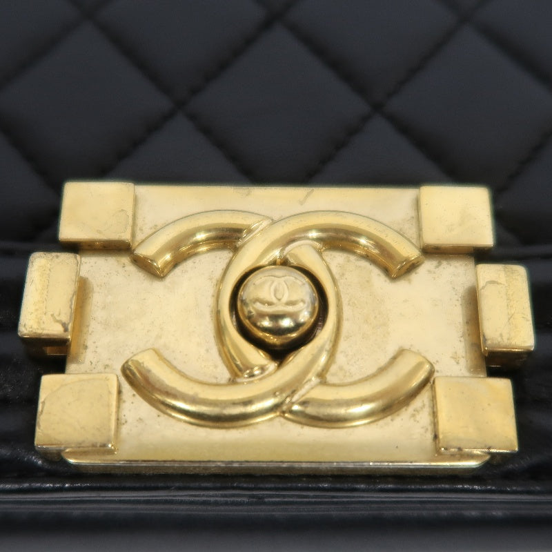 CHANEL Boy Matelassé Lambskin Shoulder Bag Black Gold-Tone Hardware