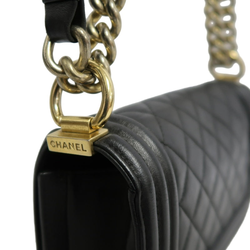 CHANEL Boy Matelassé Lambskin Shoulder Bag Black Gold-Tone Hardware