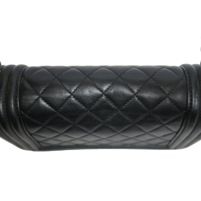 CHANEL Boy Matelassé Lambskin Shoulder Bag Black Gold-Tone Hardware