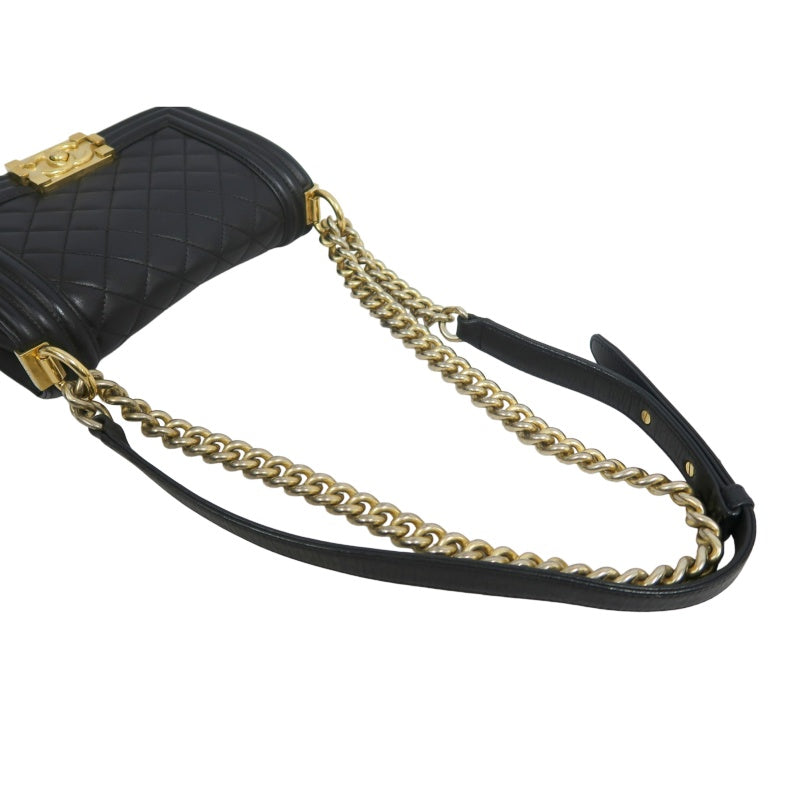 CHANEL Boy Matelassé Lambskin Shoulder Bag Black Gold-Tone Hardware