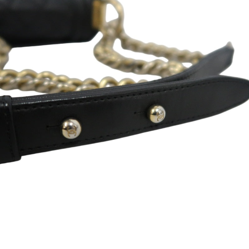 CHANEL Boy Matelassé Lambskin Shoulder Bag Black Gold-Tone Hardware